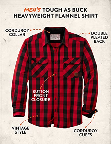 Legendary Whitetails Men's Tough As Buck Flannel Shirt in Red Buffalo Check - Front View