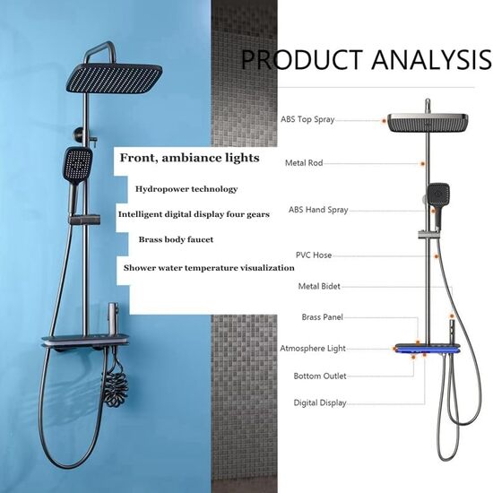 Broncho Thermostatic Shower System Rain Shower Head Set Lamp Faucet Rain Shower System Hot Cold Mixer Shower Set with Handheld, Spray Gun, Exposed Shower Combo Set
