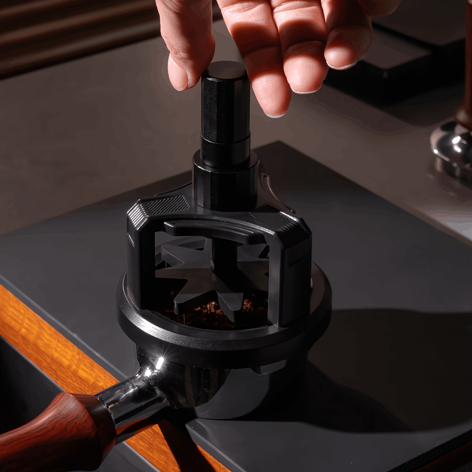 Adjustable Rotating WDT Tool for Espresso a Stainless Steel Coffee Distributor with a Removable Coffee Powder Stirrer