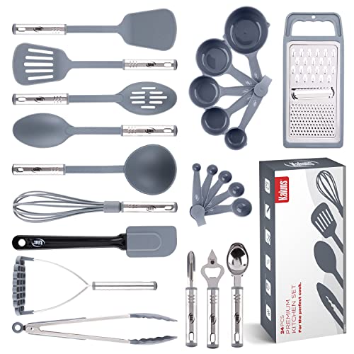 Kitchen Utensils Set, Cooking Utensil Sets Kitchen Gadgets, Pots and Pans set Nonstick and Heat Resistant, 24 Pcs Nylon and Stainless Steel, Spatula Set, Kitchen, Home, House, Essentials & Accessories
