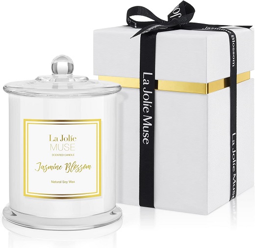 LA JOLIE MUSE Jasmine Scented Candle, Candle Gift for Women, Natural Soy Wax, 65 Hours Burn Fine Home Fragrance, Glass Jar Candles