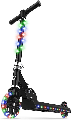 Jetson Electric Bike Jupiter Folding Kick Scooter, LED Light-Up, Adjustable Handle Bar, for Kids Ages 5+ , Black