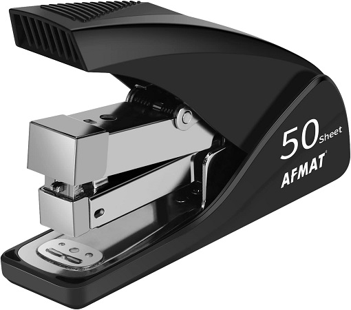 Stapler for Desk, 50 Sheet Effortless Stapler, Desktop Stapler Staple with One Finger, Portable Handheld Ergonomic Stapler Heavy Duty, Built-in Staple Remover, Space Save Size, Good for Home & Office