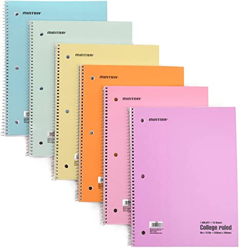 Mintra Office Spiral Notebooks Mintra Office Spiral Notebooks - Pastel, College Ruled, 6 Pack, For School, Office, Business, Professional,70 Sheets