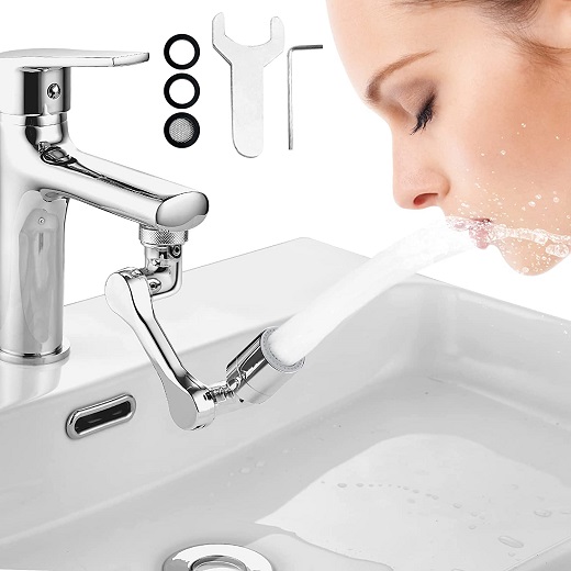 Rotating 1080°Faucet Extender, Universal Large-Angle Swivel Faucet Aerator Sink Face Wash Attachment with 2 Sprayer Modes Splash Bathroom Sink Sprayer Attachment for Eye and Gargle Portable Washing