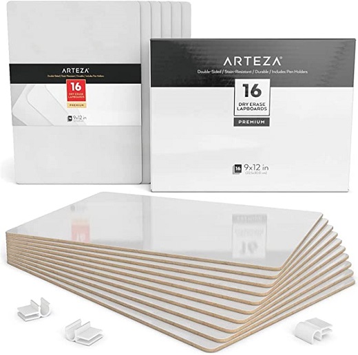 Arteza Dry Erase White Board 9x12 Inch, Bulk Set of 16 Lapboards, Double Sided Dry Erase Whiteboards, Office Supplies for Teachers, Students, Home and Office Work