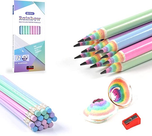 Pencils #2 HB Pencils Pre-sharpened Pencils Number 2 Pencils Rainbow Pencils Recycled Pencils Eco Pencils with Erasers 12 Pack
