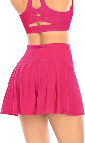 Pleated Tennis Skirts for Women with Pockets Shorts Athletic Golf Skorts Activewear Running Workout Sports Skirt (Rose Pink, Medium)