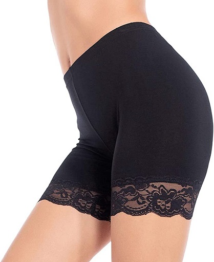 MANCYFIT Slip Shorts for Women Short Leggings Mid Thigh Legging Plus Size Lace Undershorts Black Small