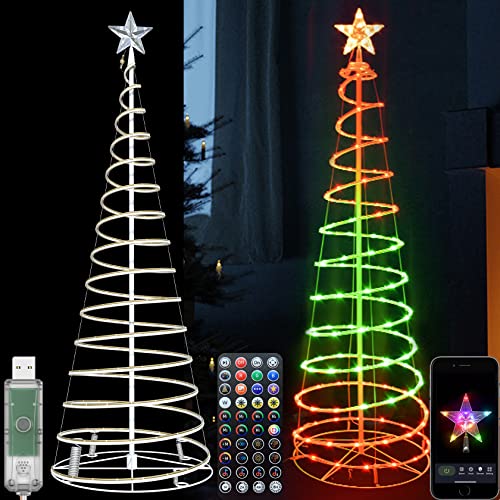 Spiral Christmas Tree - 6Ft Handmade 138 LED Christmas Tree,Smart Outdoor Christmas Tree with Remote & App,Sync w Music & Schedule Control,Waterproof for Indoor Outdoor Xmas Decor