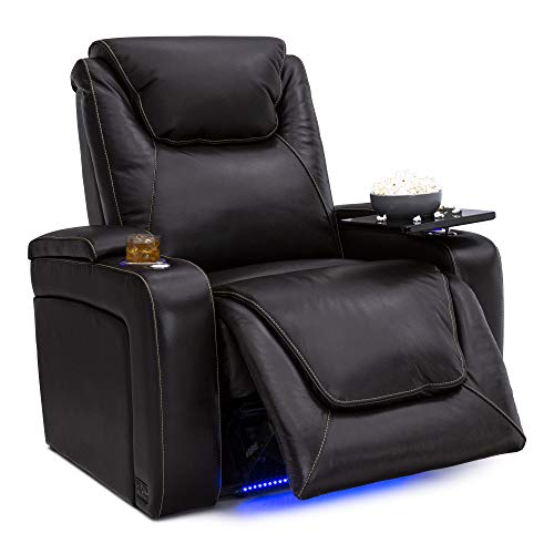 Seatcraft Pantheon - Big & Tall - Home Theater Seating - Living Room - 400 lbs Capacity - Top Grain Leather - Power Recliner - Powered Headrest and Lumbar - Cupholders - Arm Storage, Brown