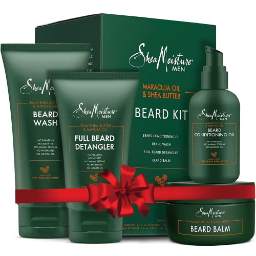 Shea Moisture Beard Kit for Men, Beard Wash, Beard Balm, Beard Oil, Beard Conditioner, Complete Beard Grooming Kit, Gifts for Men, Gifts for Husband, Natural Ingredients, Shea Butter & Maracuja Oil