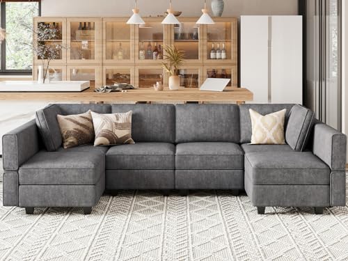 Belffin U Shaped Couch Modular Sofa Reversible Storage Ottoman Sofa Oversized Couches with Chaise Dark Grey