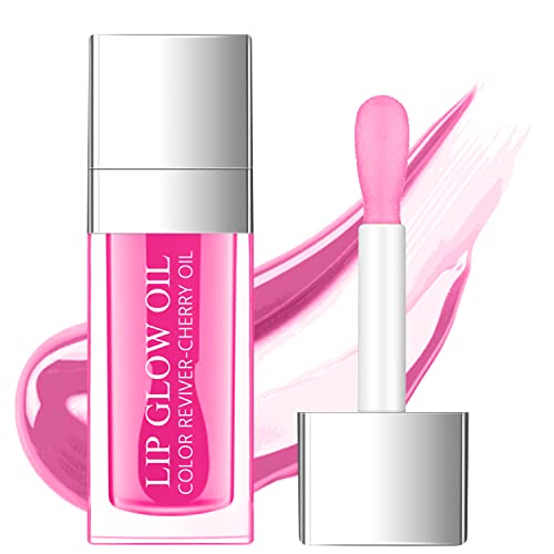 Lisara Plumping Lip Oil Lip Gloss, Hydrating Lip Glow Oil - Nourishing Gloss Lip Balm, Big Brush Head Non-Sticky and Long Lasting Liquid Lip Gloss, Lip Tinted for Lip Care and Dry Lips - Cherry