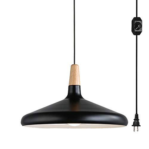 KAYYELAMP 15" Lampshade Pendant Light with 15ft Plug-in UL On/Off Dimmer Switch Cord Black Lampshade Light Fixtures Nordic Minimalist Lighting Loft Style Lamps for Dining Room Bulbs Not Included