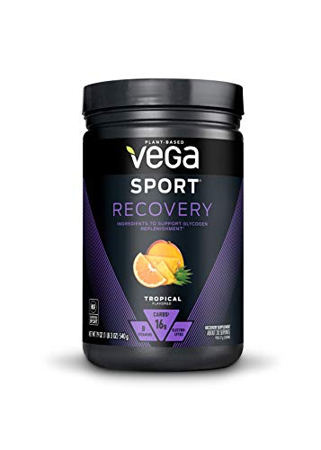 Vega Sport Recovery,Tropical, Post Workout Recovery Drink for Women and Men, Electrolytes, Carbohydrates, B-Vitamins, Vitamin C and Protein, Vegan, Gluten Free, Dairy Free (20 Servings)