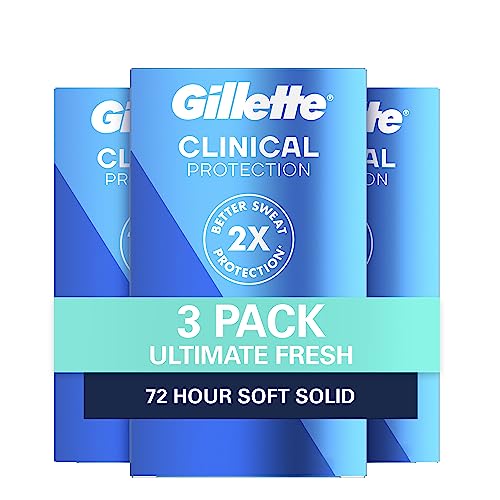 Gillette Men’s Clinical Strength Antiperspirant and Deodorant, 72-Hour Sweat Protection, 1 Clinical Brand for Men, Soft Solid, Ultimate Fresh Scent, 1.7 oz (Pack of 3)