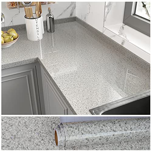 VEELIKE 15.7''x118'' Grey Granite Countertop Contact Paper Waterproof Granite Peel and Stick Countertops for Kitchen Grey Marble Wallpaper Self Adhesive Countertop Vinyl for Bathroom Cabinets Table
