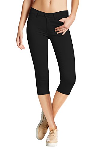 Hybrid & Company Women's Hyper Stretch Denim Capri Short Jeans Q44876 BLACK Large