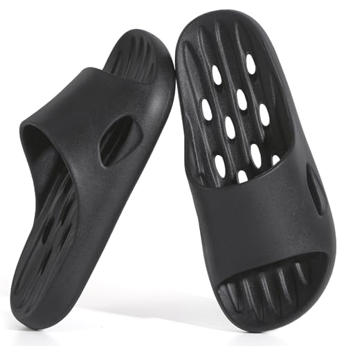 Aoowoll Shower Shoes Men Slippers Sandals for Women Flip-Flops Cloud Slides Non Slip Gym Bath Spa Pool Unisex Shoes with Holes for College Dorm (Black EU44-45)