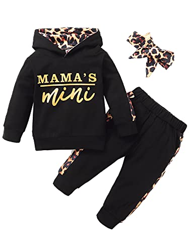 Newborn Baby Girl Clothes Outfits Infant Hoodie Sweatshirt Pants Headband Toddler Girl Clothing Set (Newborn, Black)