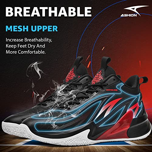 ASHION Mens Basketball Shoes Non Slip Sneakers Professional Basketball Sports Shoes for Men,Black Flame,EU39