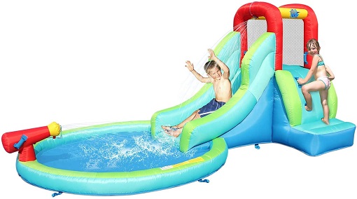 ACTION AIR Inflatable Waterslide, Bounce House with Slide for Wet and Dry, Kids Backyard Waterpark for Summer Fun, Water Gun & Splash Pool