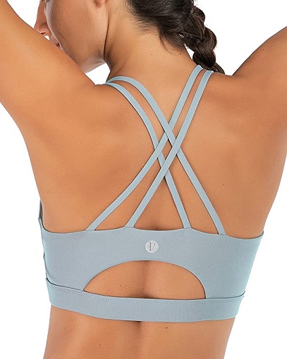 RUNNING GIRL Strappy Sports Bra for Women, Sexy Crisscross Back Medium Support Yoga Bra with Removable Cups (WX2354 Blue, M)