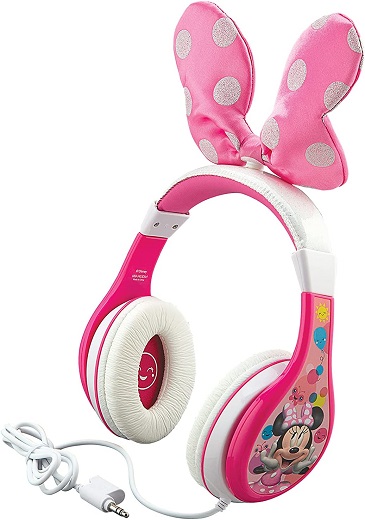 eKids Minnie Mouse Kids Headphones, Adjustable Headband, Stereo Sound, 3.5Mm Jack, Wired Headphones for Kids, Tangle-Free, Volume Control, Childrens Headphones Over Ear for School Home, Travel (MM-140.3Xv7)