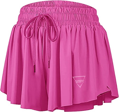 Womens 2 in 1 Flowy Athletic Shorts with Pocket Butterfly Running Workout Shorts Sweat Spandex Lounge Gym Yoga Summer Skirts (Rose Red,Medium)