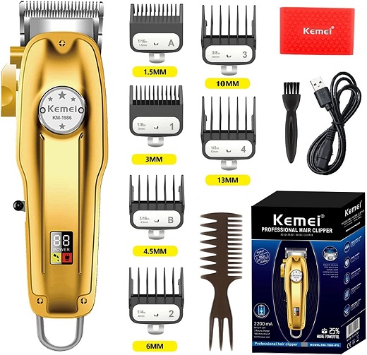 KEMEI Mens Hair Clipper Cord Cordless Clippers Hair Trimmer Beard Professional Haircut Kit For Men Rechargeable LED Display & Corded Rechargeable Grooming Kit KM-1986PRO