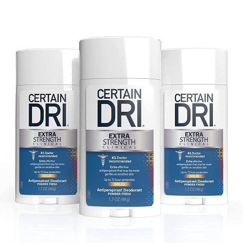 Certain Dri Extra Strength Clinical Antiperspirant Solid Deodorant, Hyperhidrosis Treatment for Men & Women, Powder Fresh, 1.7oz, 3 Pack