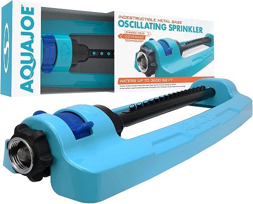 Aqua Joe SJI-OMS16 Indestructible Metal Base Oscillating Sprinkler with Adjustable Spray, 3600-Square Foot Coverage