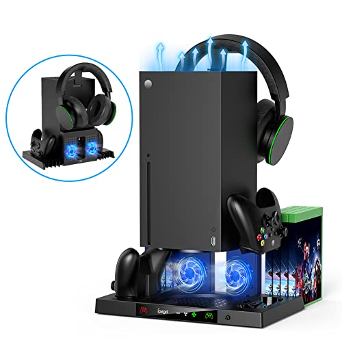 Upgraded Cooling Stand for Xbox Series X, YUANHOT Vertical Charging Station Dock Accessories with Fan Cooling System, Dual Controller Charger Ports, Headset Holder and Game Storage (ONLY for XSX)