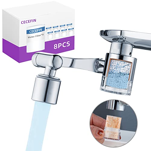 Splash Filter Sink Faucet Aerator - 8pcs Replace Water Purifier, 1080° Rotating Tap Extender, 2 Modes Pressurized Spray Attachment, Solid Brass Robotic Arm for Kitchen/Bathroom Face/Eye Wash