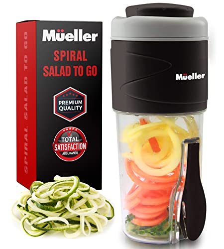 Mueller Spiralizer for Veggies, Salad Container for Lunch - All-In-One Food Prepper, Zucchini Noodle Maker, Vegetable Spiralizer, Comes with Fork, Salad Dressing Container/Spice-Nut Containers