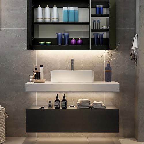 Weibath 40'' Floating Bathroom Vanity Set Wall Mounted Bathroom Storage Cabinet with Single Sink White and Black
