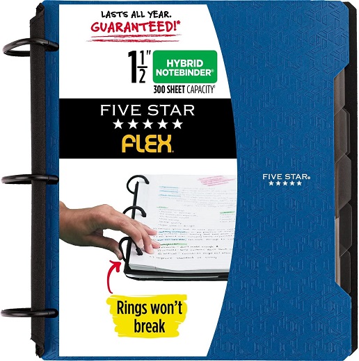 Five Star Flex Hybrid NoteBinder, 1-1/2 Inch Binder with Tabs, Notebook and 3-Ring Binder All-in-One, Blue (29324AD2)