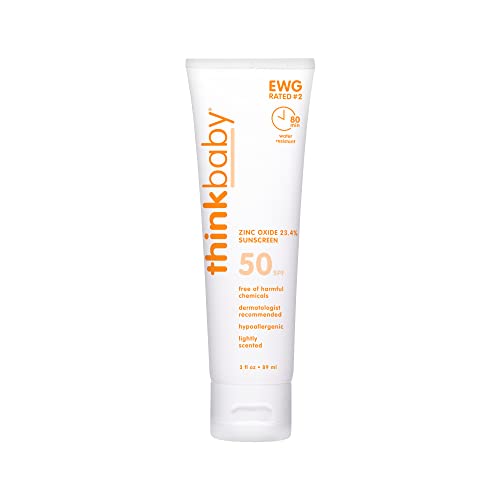 Thinkbaby SPF 50+ Baby Sunscreen – Safe, Natural Sunblock for Babies - Water Resistant Sun Cream – Broad Spectrum UVA/UVB Sun Protection – Vegan Mineral Sun Lotion, 3 Oz.