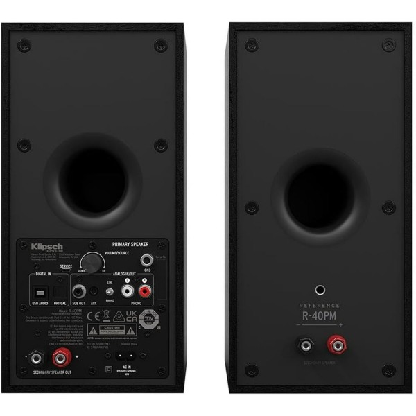 Klipsch Reference R-40PM Powered Bookshelf Speakers with Bluetooth, Modern Appearance, Black - Pair