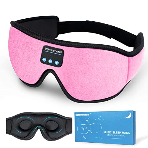 LIGHTIMETUNNEL Sleep Headphones, 3D Bluetooth Sleep Mask, Washable Sleeping Headphones with Ultra Thin Stereo Speakers Microphone Hands Free for Insomnia Travel Pink