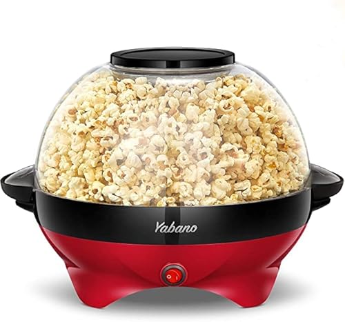 Popcorn Machine, 6-Quart Popcorn Popper maker, Nonstick Plate, Electric Stirring with Quick-Heat Technology, Cool Touch Handles (Red&Black)