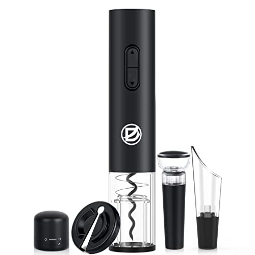 D Electric Wine Opener Automatic Battery Operated Wine Bottle Opener Set, Reusable Corkscrew Cordless Remover 5 Pcs Kit with Wine Pourer, Foil Cutter, Vacuum Stopper and Wine Stopper for Wine Lovers