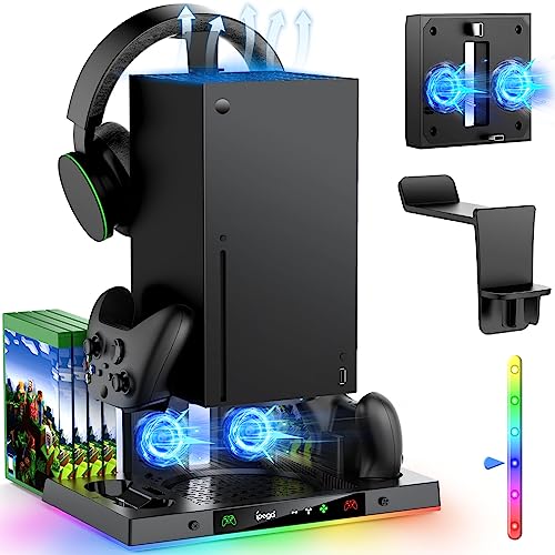 Upgraded RGB Cooling Fan Charging Station for Xbox Series X Console & Controller, Dual Charger Dock & Cooler System Stand with 15 Colorful Light Modes for Xbox Series X & Accessories Storage