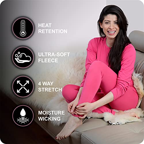 Thermajane Long Johns Thermal Underwear for Women Fleece Lined Base Layer Pajama Set Cold Weather (Medium, Black)