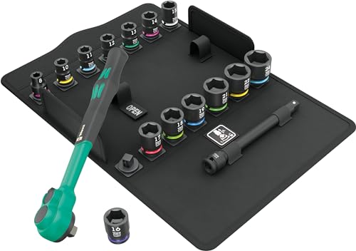 WERA - 05005530001-8100 SB 12 Zyklop Comfort Ratchet Set, reversing Lever, 3/8" Drive, Metric, 16 Pieces