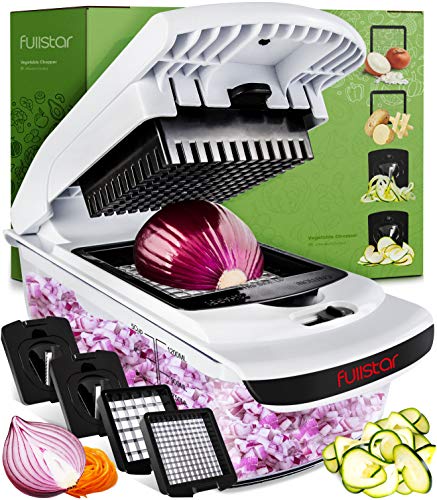 Vegetable Chopper - Spiralizer Vegetable Slicer - Onion Chopper with Container - Pro Food Chopper - Black Slicer Dicer Cutter - 4 Blades -Fullstar 