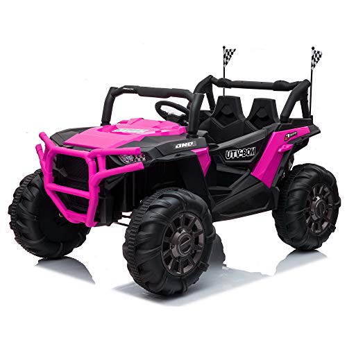 TOBBI 12V Electric Kids Ride-On Car SUV with MP3, 3 Speeds, LED Lights, 2.4G Remote Control, 4 Big Shock-Absorbing Tires, Gift,Rose Red
