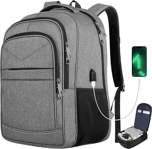 Laptop Backpack, Travel Backpack, Extra Large TSA 17 Inch Carry on Backpack, Anti-Theft College School Student Backpack with USB Port,Lapsouno Water Resistant Computer Backpack Gift for Men Women,Grey
