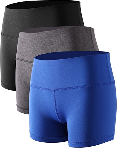 CADMUS Women's Stretch Fitness Running Shorts with Pocket,3 Pack,05,Black,Grey,Blue,X-Large